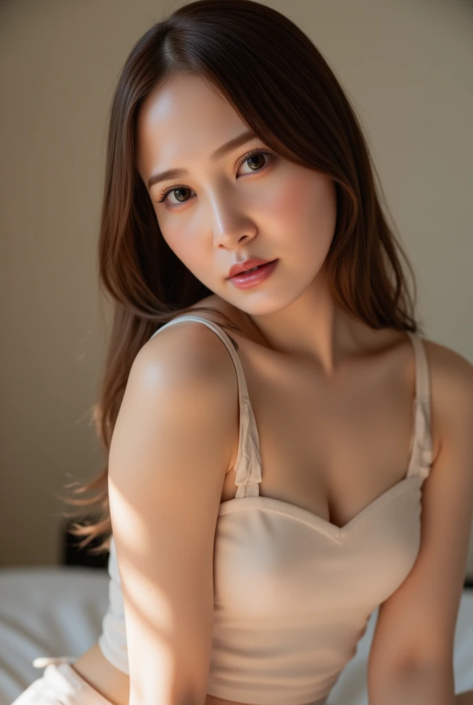 masterpiece,(8k, RAW Photos, Highest quality, High resolution:1.1), (Ultra-realistic:1.4), (Realistic, Realistic:1.3), Beautiful Japanese Girl, The girl looks like Miyawaki Sakura from LE SSERAFIM, ((Huge breasts:1.4)), ((whole body:1.3)), ((maid:1.3)), ((Pink Micro Lingerie:1.3)), look up, Shooting from above, locker room, (Intricate details, Very detailed, Very detailed, Very detailed, Realistic details, Sharp details), (Detailed face, Detailed eyes, Refined nose), (Pale skin, Fine skin, Glowing Skin), Cinema Lighting, Photo Background
