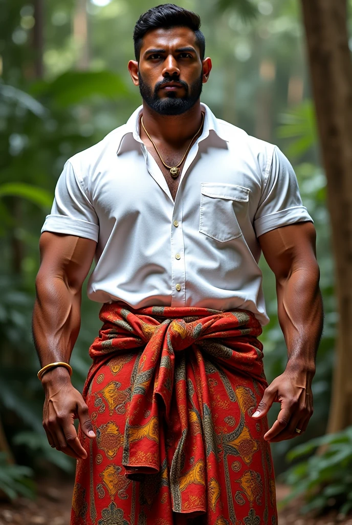 A man wearing lungi is studing