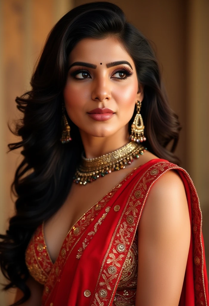 professional model shoot photo, 30yo milf girl look like Dhaka, Bangladesh(highly detailed:1.1), black (saree), perfect eyes, sharp focus, 8k high definition, insanely detailed, intricate, elegant, red backgroung