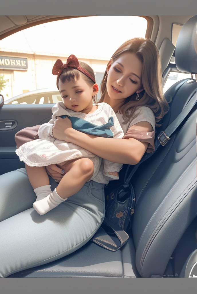 There is a little girl sitting in a stroller on the beach, On the ocean, On a boat, Young Asian girl, queen of the sea mu yanling, tiny girl looking on, with a child, 🤬 🤮 💕 🎀, Gamine, kiddy big breasts, jia, taken on iphone 1 3 pro, babies in her lap