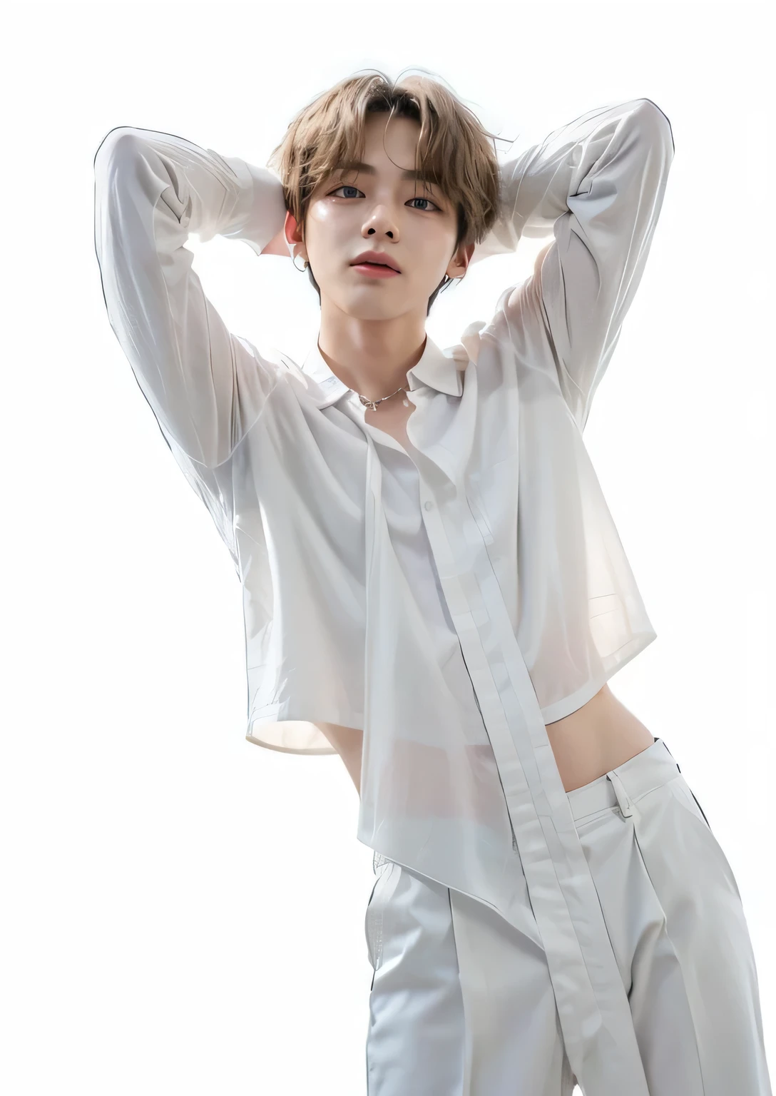Boy with open few shirt buttons