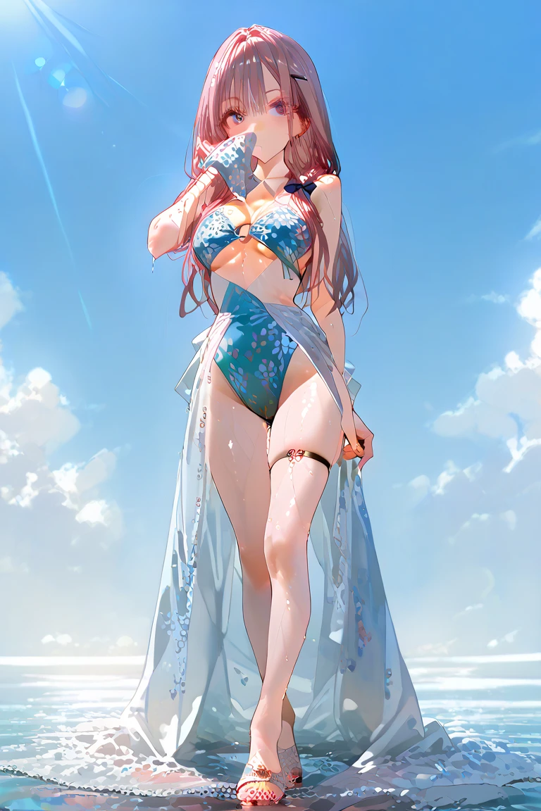 a portrait of a bride surfing the waves, on a sunny day in ocean, an exotic beautiful bride, ((anatomically correct: 1.5)) ultra detailed face, dynamic hair color, dynamic hair style, dynamic skin complexion, (best detailed face: 1.5), busty wearing intricate, elegant bride's dress, glamour bride dress, barefoot, she is surfing an ((surf board: 1.3)) she surfs a massive wave, sunny day, sun rays, some clouds, wavy ocean background, vibrant, Ultra-high resolution, High Contrast, (masterpiece:1.5), highest quality, Best aesthetics), best details, best quality, highres, 16k, (ultra detailed: 1.5), masterpiece, best quality, (extremely detailed) RAW, (ultra details, Masterpiece, best quality), sexy wedding dress, princess dress