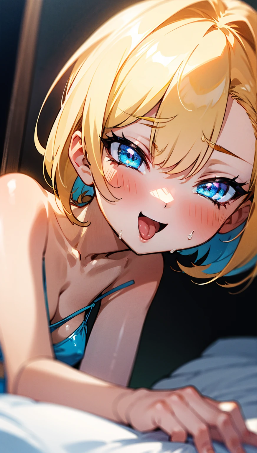 ((masterpiece, best quality;1.3)), ultra detailed, 8k unity wallpapers, CG, ray tracing, illustration, colorful, cinematic shadow, extremely detailed and beautiful background,vhd, shadering VRay,RT, 1girl, smile, teenage, petite, loli, blush, solo, blue eyes, blush, (blonde hair), (medium hair), large breasts, white glowing skin, highly detailed beautiful face, beautiful face, beautiful eyes, (talented Lo-Fi:1.3), naked, sexy, lewd, skindentation, animal ears, bow, bowtie, pantyhose, pantyhose, playboy bunny, rabbit ears, wrist cuffs, cameltoe, close-up, glowing, glowing light, ultra detailed, scenic, atmospheric