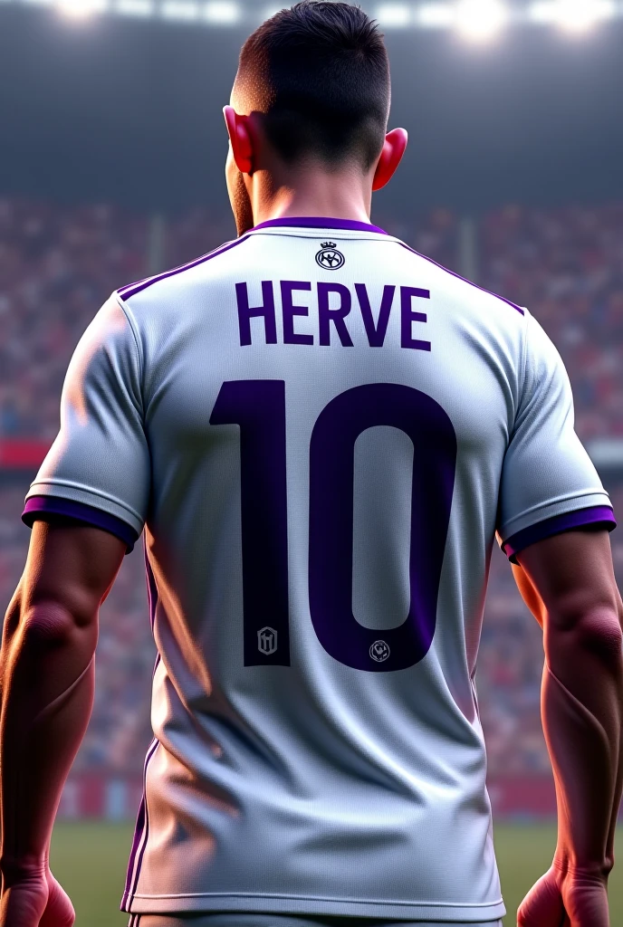 Make me a white football style shirt, on his back there is a giant number in the middle, The number 10, and on a lower part of the shirt there is writing "Seu Nome"