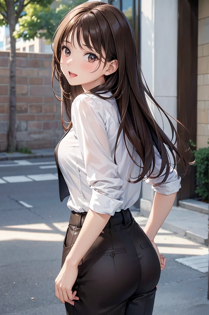 ((tampo da mesa, mais alta qualidade, high resolution, nffsw, pixel perfeito, 4K, nffsw, nffsw))), 1 garota, solteiro, sozinho, Mulher bonita、Eu pude ver todo o corpo、 ((mid wave hair, franja, cabelo castanho)), ((olhos castanhos, Beautiful eyelashes, realista eyes)), ((rosto detalhado, corar:1.2)), ((Textura suave:0.75, realista texture:0.65, realista:1.1, estilo CG de anime)), medium breasts, dynamic angle, corpo perfeito, ((gravata borboleta vermelha, , Jaqueta preta, jaqueta aberta, brown cardigan, camisa branca, Saia preta, saia xadrez)), escadas da cidade、Olhando para cima da parte inferior da escada、Very embarrassing panic smile, looked back、Incline-se para frente、(The wind blew my skirt and exposed my ass.、Segure sua bunda com pressa、calcinha de renda rosa:1.3)