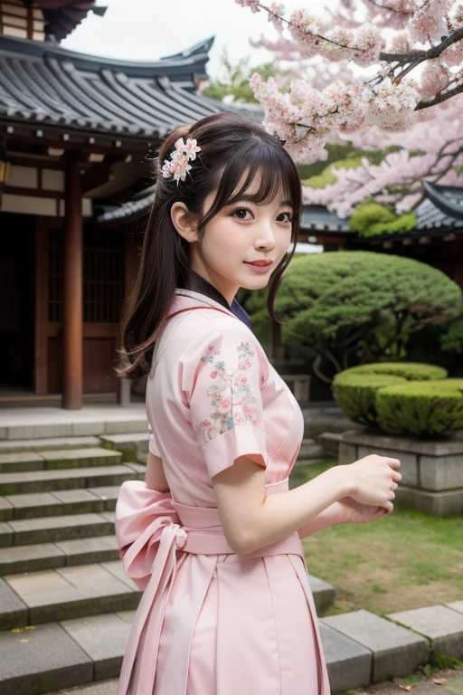 Best-quality, Masterpiece, Ultra-High-Resolution, (Photorealistic:1.4), Raw-Photo, 1girl, the most famous Japanese idol, wearing Japanese-KIMONO, upturned ass that wearing Japanese-KIMONO, looking at viewer, innocent-smile, the most cute face, the most beautiful big-eyes, the most beautiful hair, the most beautiful skins, the most beautiful long-eyelashes, the most beautiful lips, the most beautiful hip