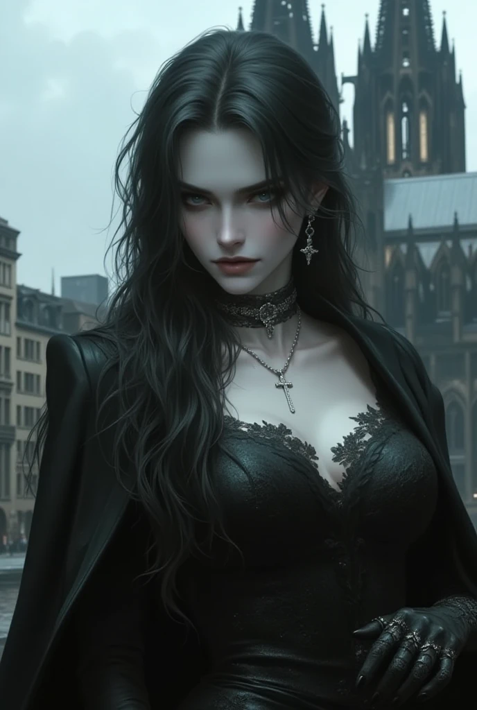 1girl,tall and slender,porcelain skin,long midnight black hair,obsidian eyes,crimson lips,sardonic malice smile,Adorned in garments of deepest black,queen of shadows chaos and destruction,(best quality,4k,8k,highres,masterpiece:1.2),ultra-detailed,(realistic,photorealistic,photo-realistic:1.37),gothic,hauntingly beautiful,ethereal,powerful,regal,venomous,witchlike,intense,stunningly fierce,devilish horns,dark wings,ominous atmosphere,darkened moonlit night,whispers of doom,crimson roses,desolate ruins,thunderous clouds,shadowy silhouettes,luminous glow of magic,ominous ethereal fog,phosphorescent spellcasting