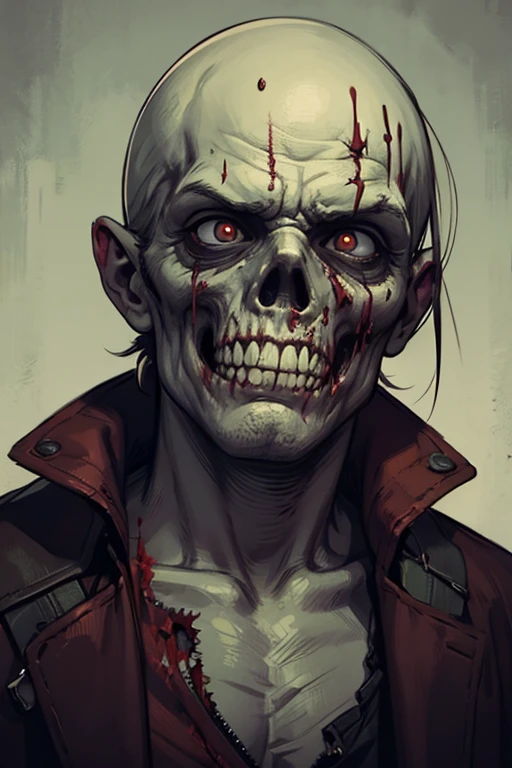 close up of a zombie male, short hair, line art, no background, horror movie inspired, black and white