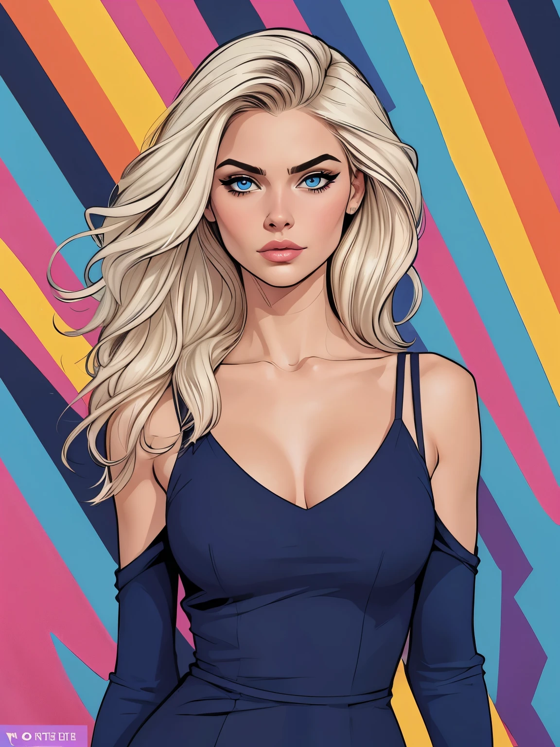 Flat colors,top half body shot, close up of a 25 year old surfer looking girl, tan skin, ([light blueish eyes]) blonde wavy hair, natural beaty, (([beautiful lips, red lipstick])) Beautiful, masterpiece, (([Simple grey background]))
