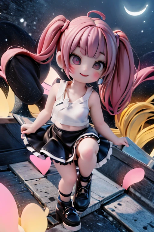 (((Chibi 3D))),Cute and beautiful chibi anime,Plunge bra, Long girdle, Satin camisole, (((rose garden))),Jumping.