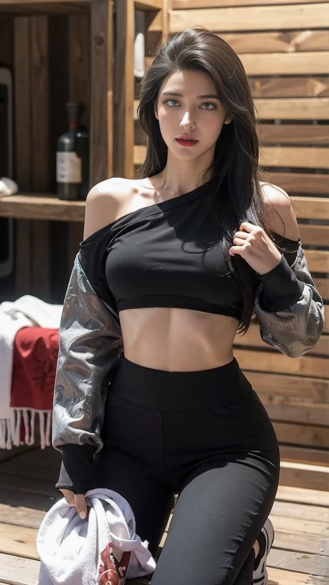 Beautiful blonde asian woman in black costume posing in front of mirror, croptop, Wearing a sexy cropped top, croptop, wearing crop top, Wearing a crop top, Resin, tinyest midriff ever, exposed midriff, Wearing a cropped top, photo of a model, wearing a cropped tops, bralette, Beautiful midriff, Black top、Looking away、Looking away、Gorgeous young Korean woman、Extremely beautiful face、full body length、full body full height、full-length shot, Cardi B、Handsome sexy body Korean man standing looking at her with a smile、full body full height、full body in shot, full body length shot、gorgeous faces、face perfect、Eye level、Functional、Beautiful young Korean woman、beautiful aesthetic face、white backgrounid、8K、photographed、(realisitic、Photorealsitic: 1.37)、The best and most perfect beauty in the world、very large breast bulge、profetional lighting、a handsome 、Beautiful brown long hair、hight resolution、1080p、studio shoot、Sexy hip line、Bright lighting、(Crisp face)、(Detailed face description)、Rich details、Skin clarity and hydration、Skin texture and detail、Textured、 Hair texture and contrast、beautiful and delicate face、beautiful and delicate eyes、Crisp double beautiful eyes、Skin detail and texture、Hair details and texture、Skin contrast and detail、Lip texture and contrast、Texture and contrast of clothes、Eye texture and clarity、beautidful eyes 、Cutting-edge fashion、Fashionable、Bright natural light、Professional Photography、Woman Core、hight resolution、very large breast bulge、Sexy bust line、Toned and sexy body、Plump sexy lips、