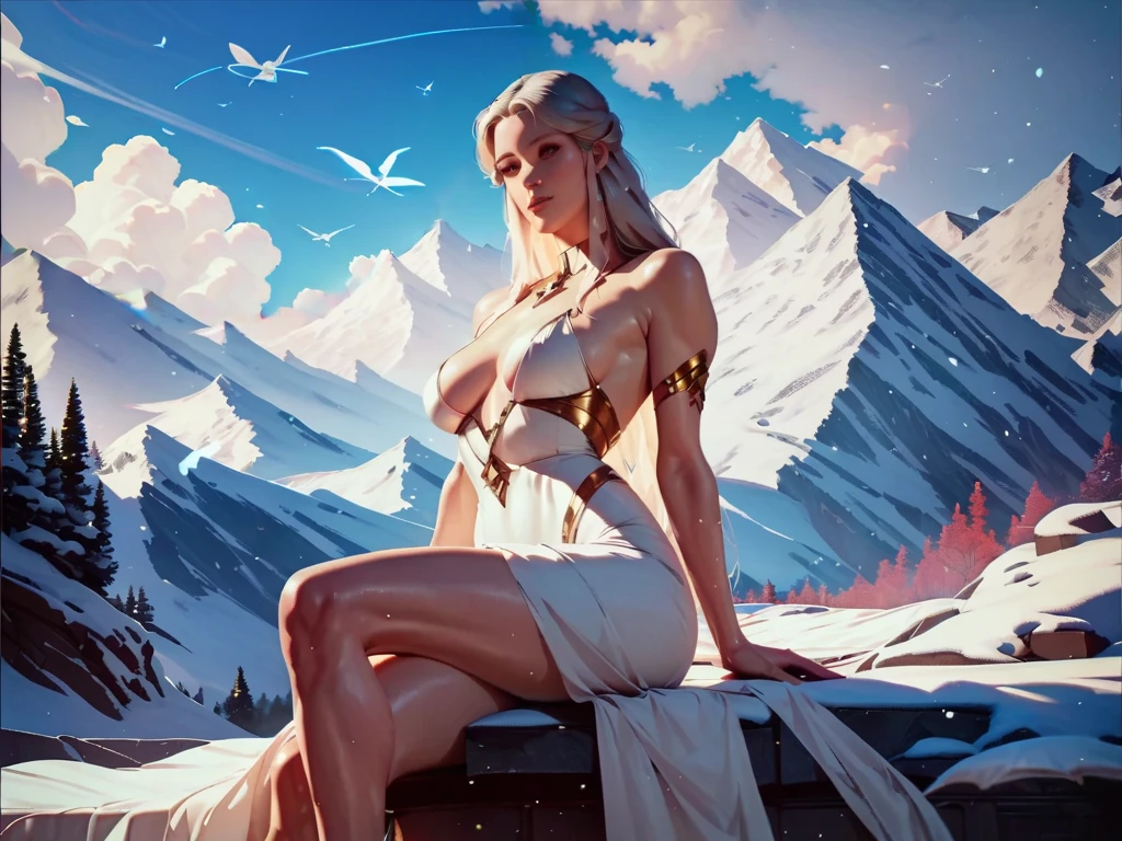In a Lord of the ring snowy landscape, full body shot of one ultra hot gorgeous European woman. She’s a playmate and men magazine model. Age 23. She walk on a trail. cinematic, epic realism,8K, highly detailed, naked full body, show pussy, show tits, kneeling