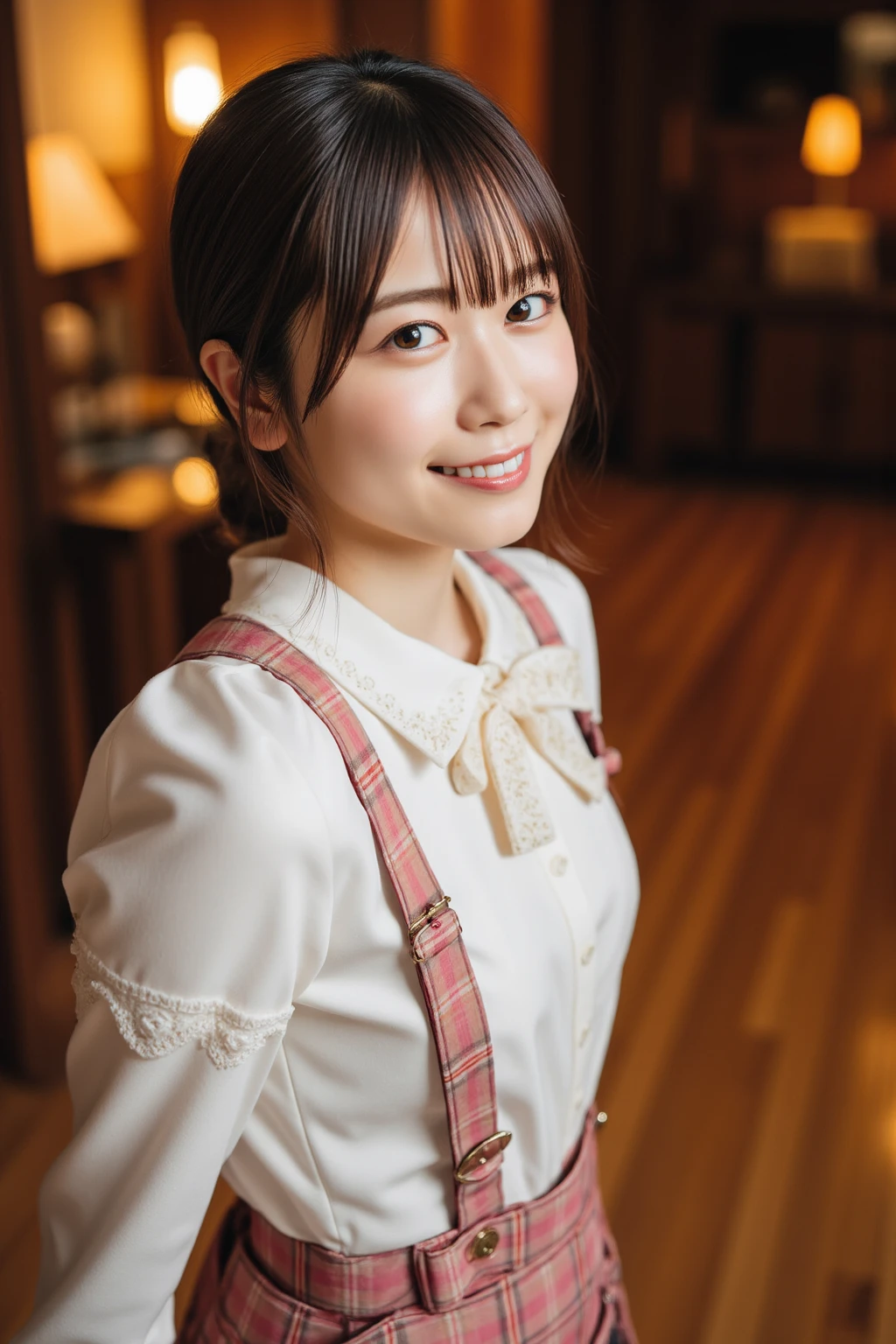 Beautuful Women、18year old、student clothes、Japanese houses、veranda、poneyTail、A smile
