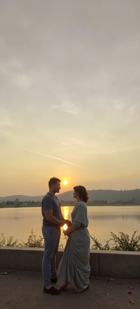 A couple holding hands, watching a beautiful sunset together (Love)