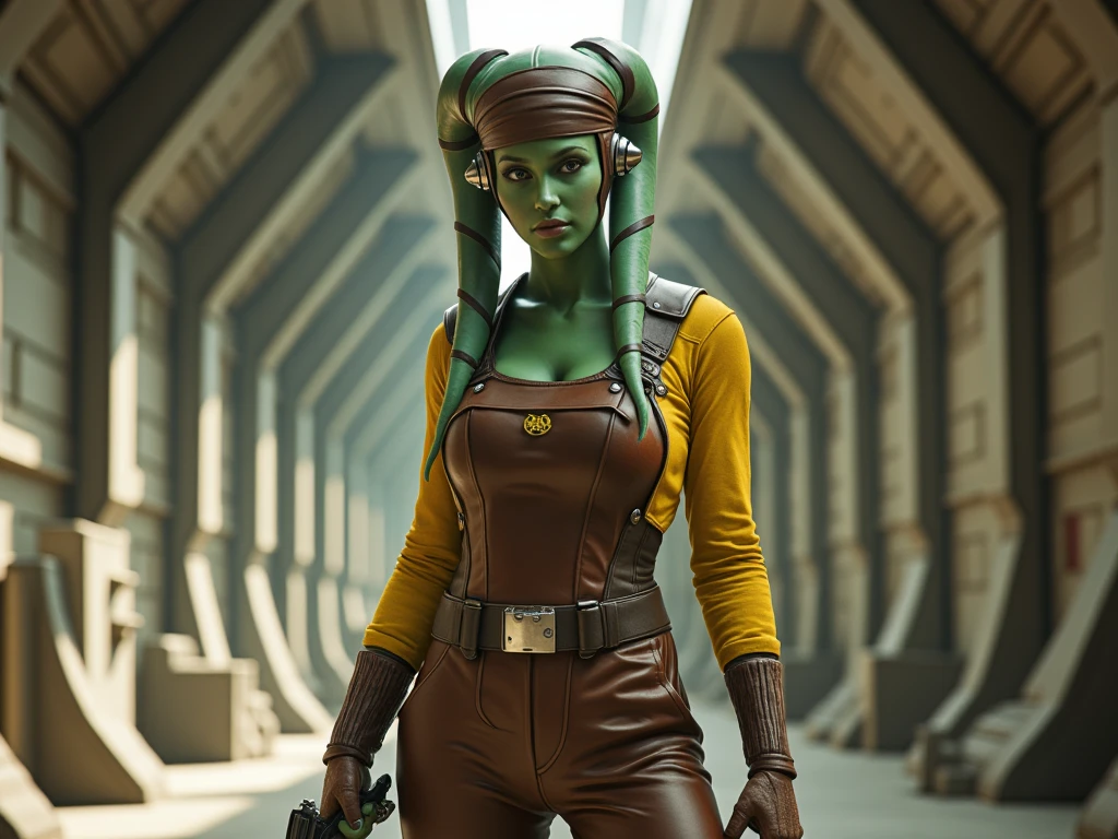 a ((fall body)) (((hera syndulla))) ((green skin )) ((female twi'lek ))mandalorian,walking on snow coverd ruins , ((green fire eyes )) , beautiful detailed eyes, beautiful detailed lips, extremely detailed face, long eyelashes, mandalorian armor, sci-fi, cinematic lighting, dramatic, epic, intricate details, hyper-realistic, 8k, high-quality, photorealistic
