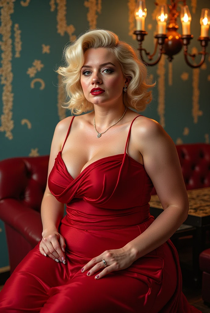 (Best quality,4k,8k,High Resolution,Meisterwerk:1.2),ultra-detailliert,(realistisch, photorealistisch,photo-realistisch:1.37), ((Best quality)), ((Meisterwerk)), (detailliert), ((Marilyn Monroe)), eine Kellnerin aus den 1950er Jahren in einer sexy kurzen engen Uniform, ((hole body)), Make-up und Haare im Stil der 50er Jahre, ((Diner aus den 50er Jahren)), ((big breasts and hips)), ((winzige Taille)), ((klassische kurvige Sanduhr-Pin-up-Girl-Figur der 1950er)), ((classic facial features of an American teenager with long eyelashes)), Cheesecake smile with cute dimples, ((reddened, rosa Wangen)), ((Ultra-Minirock zeigt lange wohlgeformte Beine)), Bobbi-Socken, gut gezeichnete perfekte Augen, ((Well Drawn Hands)), perfect teeth, ((gut gezeichnete Anatomie)), ((Kitsch)), ((filmische Beleuchtung)),