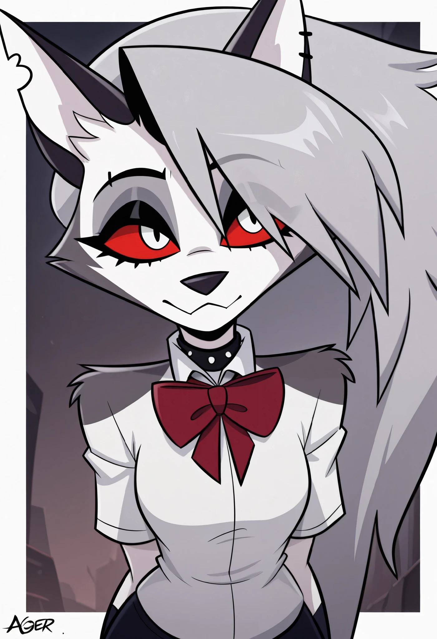 Loona, helluva boss, hellhound, 1girl, masterpiece, best quality, 8k, high resolution, highschool uniform, cute, ager