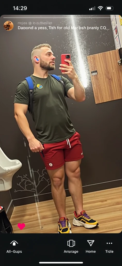 big tall hot muscular athlete male wearing a small tight tshirt in school standing next to guys looking at his muscles full body
