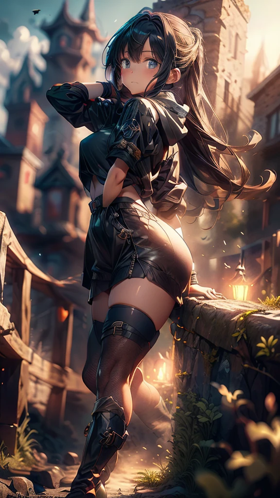 (Top grade)), Perfect anatomy, ((Masterpiece)), Pitchly suit, butt showing, see-through, lower body Esbian, girl who puts her upper body in a treasure chest, gets her upper body eaten by the monster in the treasure chest, mimic, spread legs, Stretch your back, put your butt forward, slender, (angle from the floor: 1.2), low camera angle, from your crotch, horrifying white stockings, ((dark dungeon: 1.2)), ((during adventure: 1.2))