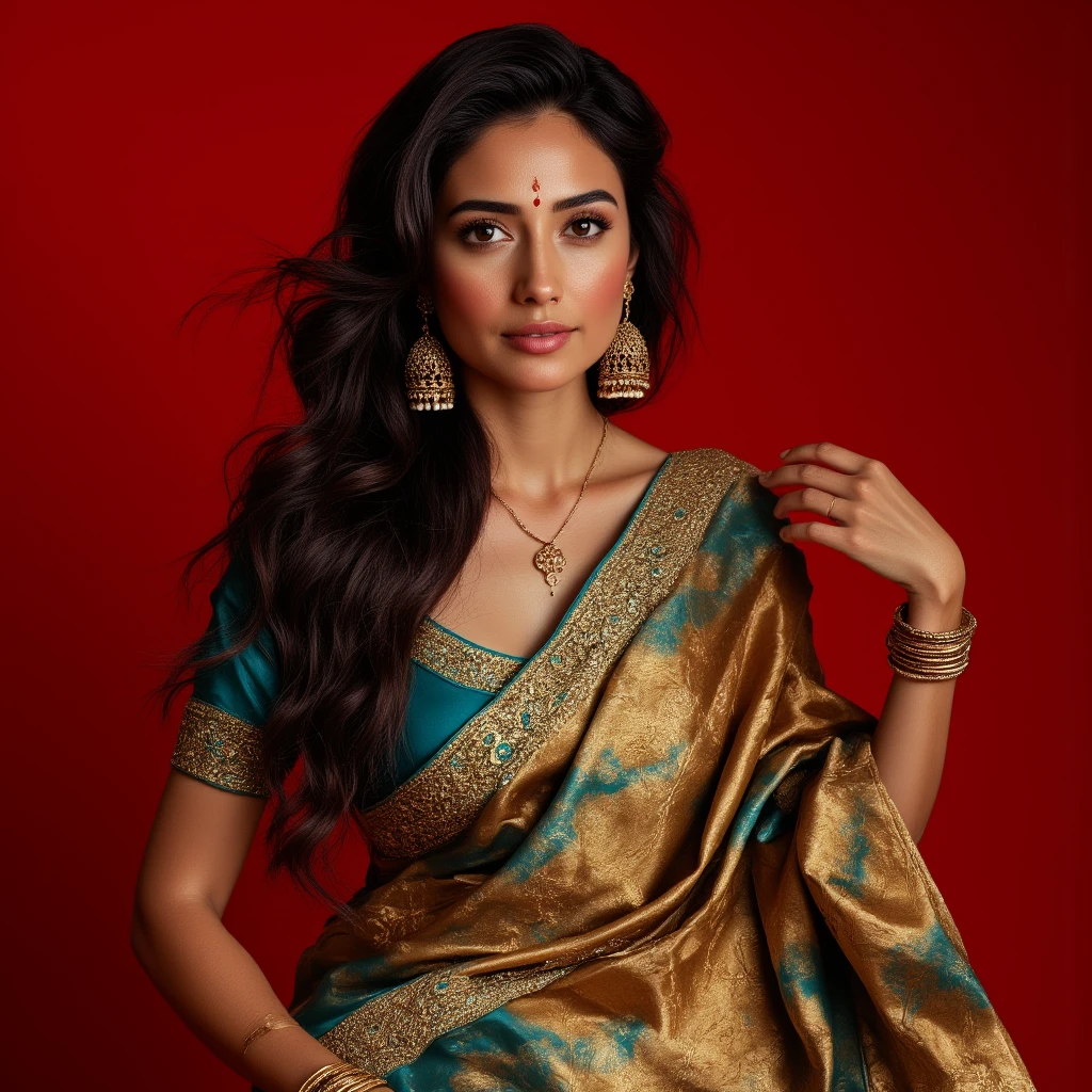 An indian actress full body picture sitting