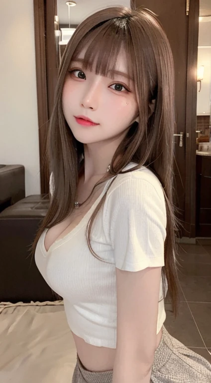 (realistic, high resolution:1.3), 1 girl with perfect figure,thin square glasses, light on face, pale white skin,looking at viewers, super fine face and eyes, long hair, White police uniform, small white nurse (cap), transparent shirt, open shirt, in bedroom, sit on the bed, massive breasts, exposed cleavage