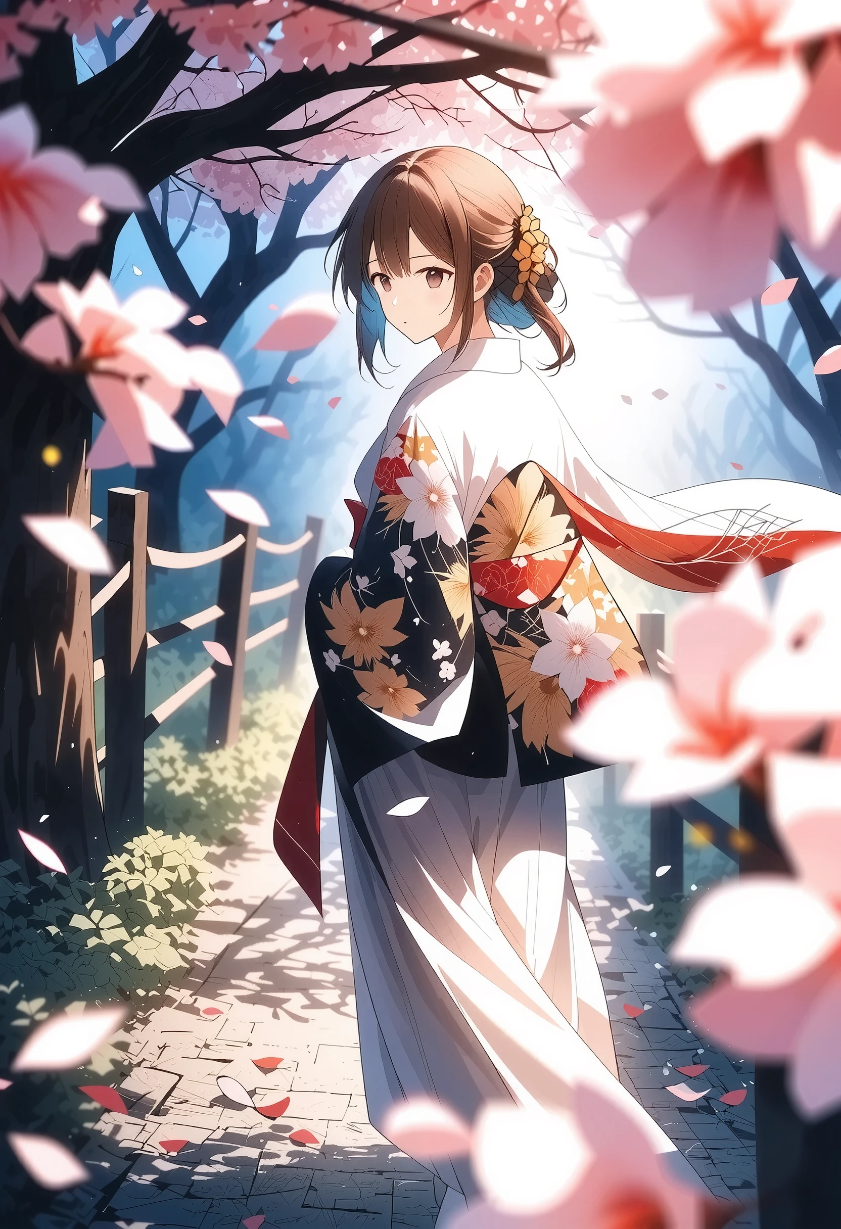 ((real photo, RAW photo), Goddess of Cherry Blossoms ,from above,  Exquisite Portrait of a Woman Surrounded by Natural Light,Graceful Woman Smiling with Cherry Blossom Branches,Wrapped Pink Petals,Elegant Hairstyle,Delicate Expression,Wrapped,Surrounded by natural light ,beautiful landscape background,top quality,realistic,4K Rendering,high resolution,Bokeh,fine details,bright colors), 