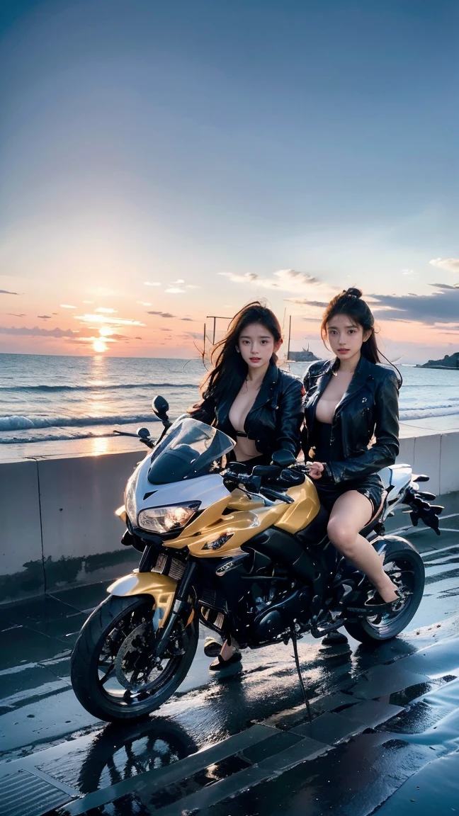 (4 k、top-quality)、(realisitic、Photorealsitic)、(Yakian)、
1girl in、独奏、fullllbody、(face to the viewer)、
perfect hand、up looking_で_the viewer、
whiteshirt、
Urban roads、Straddling a motorcycle、natta、finerly detailed face、Slightly chubby、The best smile、You can see the double teeth、white hairband、Light brown long curled hair,,(super gigantic breast, cleavage:1.2),(Rider suit with wide open chest:1.3), (Cameltoe),35 year old、Panty T-back、Nogizaka Idol、actress、Korean Idol、hposing Gravure Idol,place one's arms behind one's back,raise both arm,(Aside)、Model Standing、