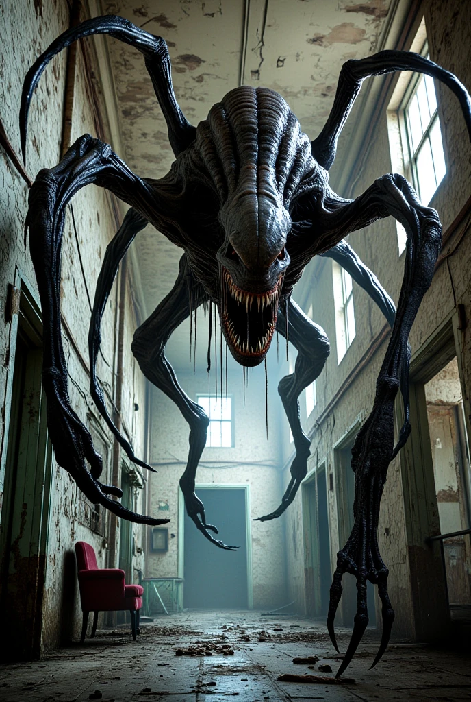Hyperdetailed,Hyperrealistic,Realism,RAW sarcastic photography of a facehugger jumping at someones face,in a dark creepy space station, in the dark shadows, from the alien movies style,realistic style,8k HD ultra fine detailed,cinematic,photo realistic,dynamic lighting,masterpiece,32k,high definition,behance contest winner,smooth,ultra high definition,ultra sharp focus, intricate artwork masterpiece,text:"Need a hug?"