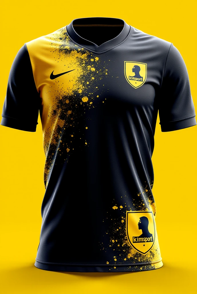 generate a sports shirt to play soccer that is for the girls' team called bumblebees. It has to be black with yellow details. They have two championships, represent them with bees and make it minimalist and very cool. Another one with the neck in black, also the sleeves. With out the adidas' logo and more black