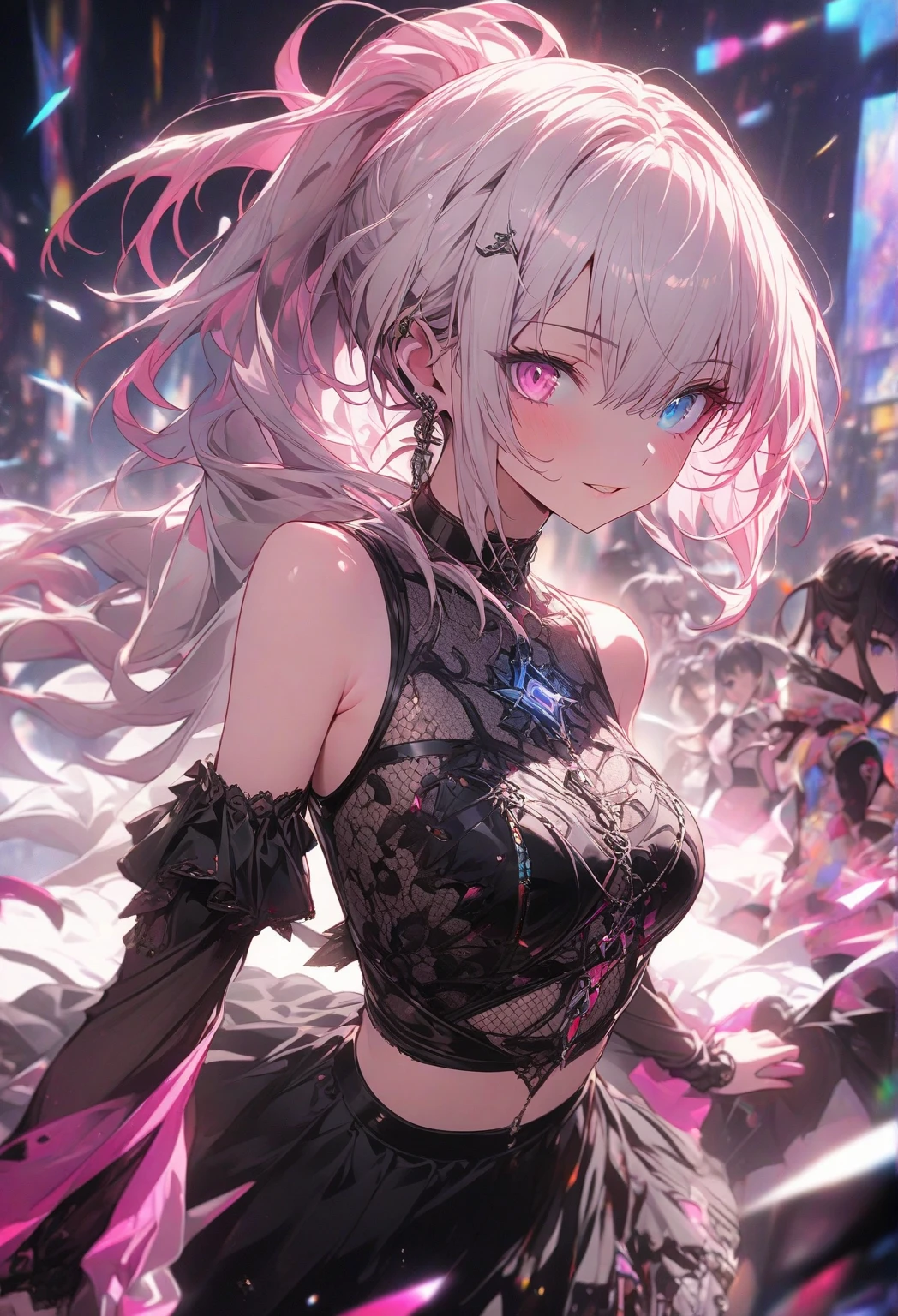 ((masterpiece:1.4,best quality))+,(Ultra Detailed)+,(Extremely detailed eyes)+,(Pointed ears:1.5),
(Cute girls),,(Pink Student:1.15),(Light pink long hair,Long braids,Thick hair:1.5),(Changes through:1.2),White skin,Charming smile,Black Crystal Block,God of darkness'iron,Empty eyes,Red crystal on forehead,Dragon Tail,Half closed eyes,Black Crown,White Bone Throne,Dead Tree
(She was wearing a ragged pink dress,Gray dress,bone pattern,:1.5),(Black bracelet:1.4)Extra long sleeves,black spiked headdress,White Cloud,white colossus,Dream bubbles,Black nails,Red Apple,Lift up your skirt,tears mark,Metal chains,Black gravel,Black silk gloves,
(Devil Girl:1.1),
(dawn:1.2),
(Intense black and white:1.16),(Depth of Field:1.4),Intricate details,Color mixing,Detailed route,Excellent,Super Detail,Very detailed content,(High contrast:1.11),wind,Amazing cleavage,beautiful eyes,Messy hair,(Optimal lighting,Extremely beautiful), ((Movie Lighting)), (Look sideways:1.3),8K,masterpiece,best quality,Stills,1 busty girl,(Cleavage close-up:1.1),bright,interesting,Soft lighting,(Bauhaus,shape,Line Engineering,Abstract:1.1)Official Art, Unity 8K wallpaper, Extremely detailed, Pretty and beautiful, masterpiece, best quality, (Dynamic Angle:1.4),PerfectNwsjMajic,(masterpiece,Top quality,best quality,Official Art,Beauty and aesthetics:1.2),Very detailed content,rich and colorful,Highest detail,