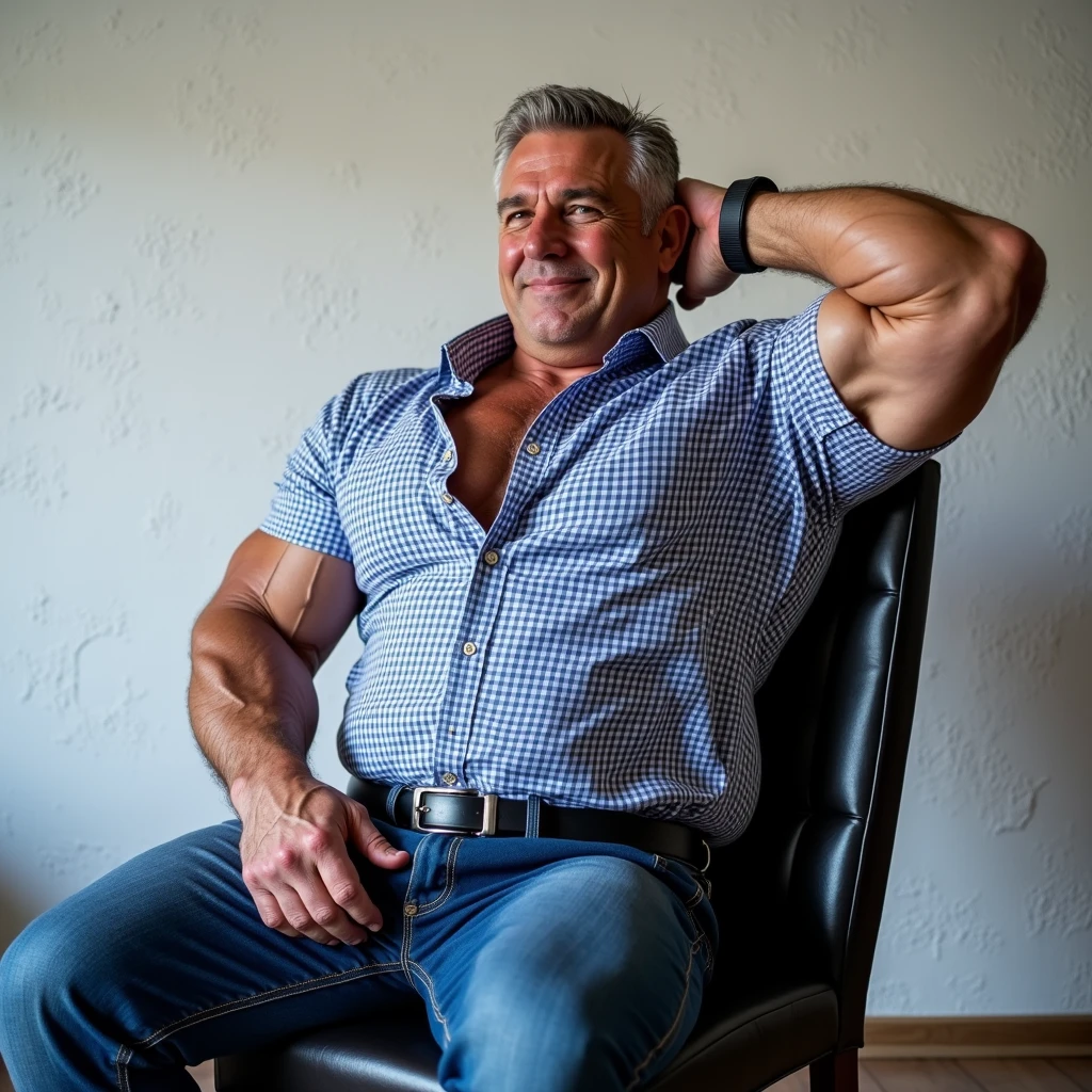 (handsome mature man), (50 yo), white man, wearing a speedo, wet speedo, wet dripping crotch, bulge, (beefy:1.3), beard, looking at viewer, beautiful man, detailed eyes, symmetric face, smirk, robust, greying hair, full body visible, view from below, spandex, shiny spandex,