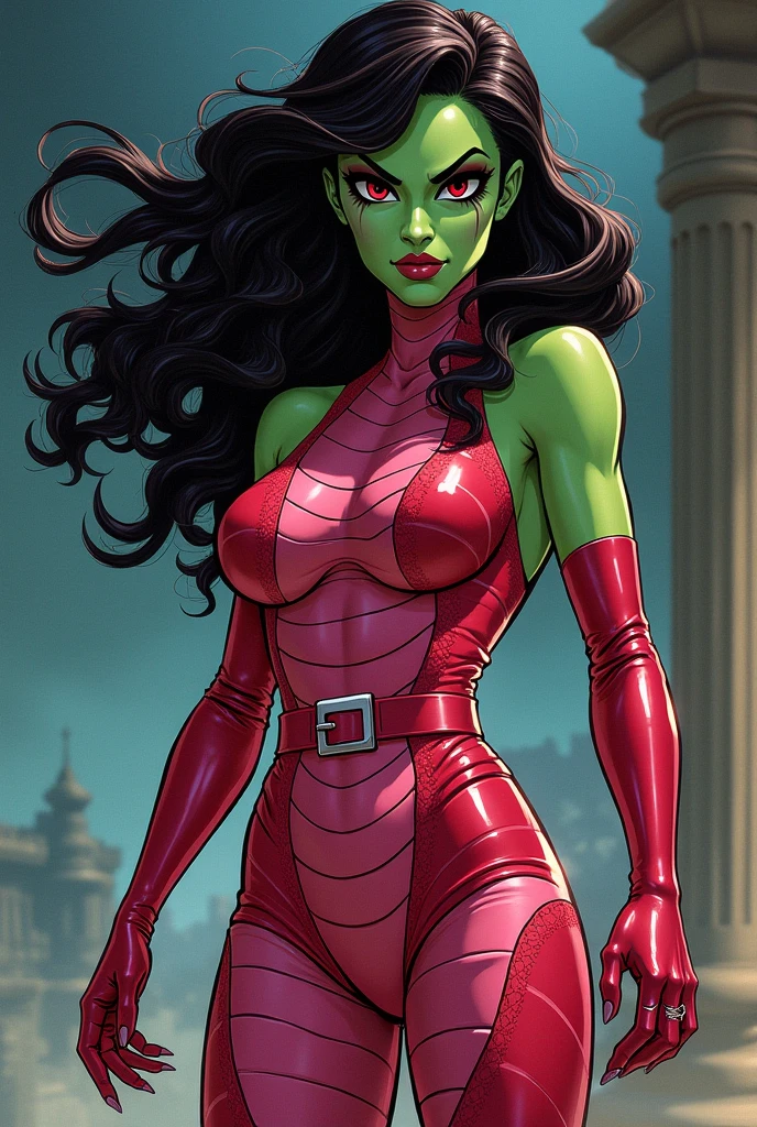 Red She-Hulk, beautiful, muscular woman, red skin, yellow eyes
