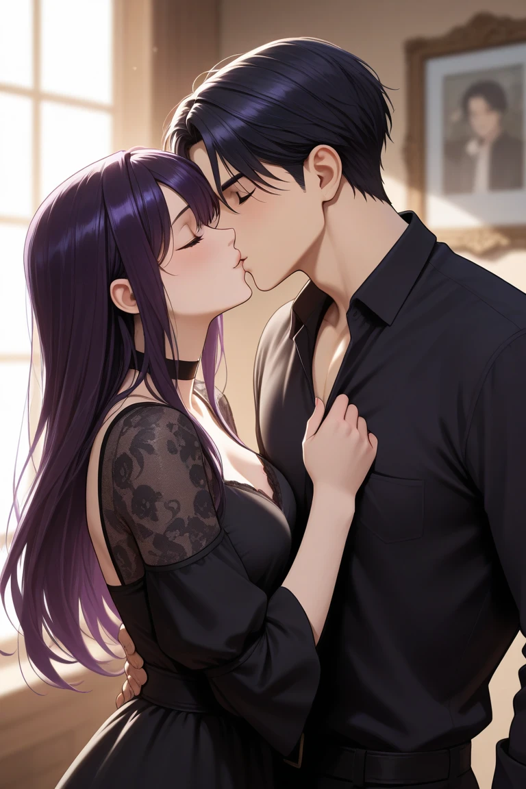 Perfect human body、1 handsome man,1 girl、A couple、heterosexuality、 NSFW, ((actual, Bedrooms)), (very highly detailed background), (((Handsome man kissing girl))), camisole、mini-skirts、鎖骨,Bigchest,((woman with fever)), ((perspiring,steamy))), 、mini-skirts、((The expression of coloce flushed), looking at viewert,