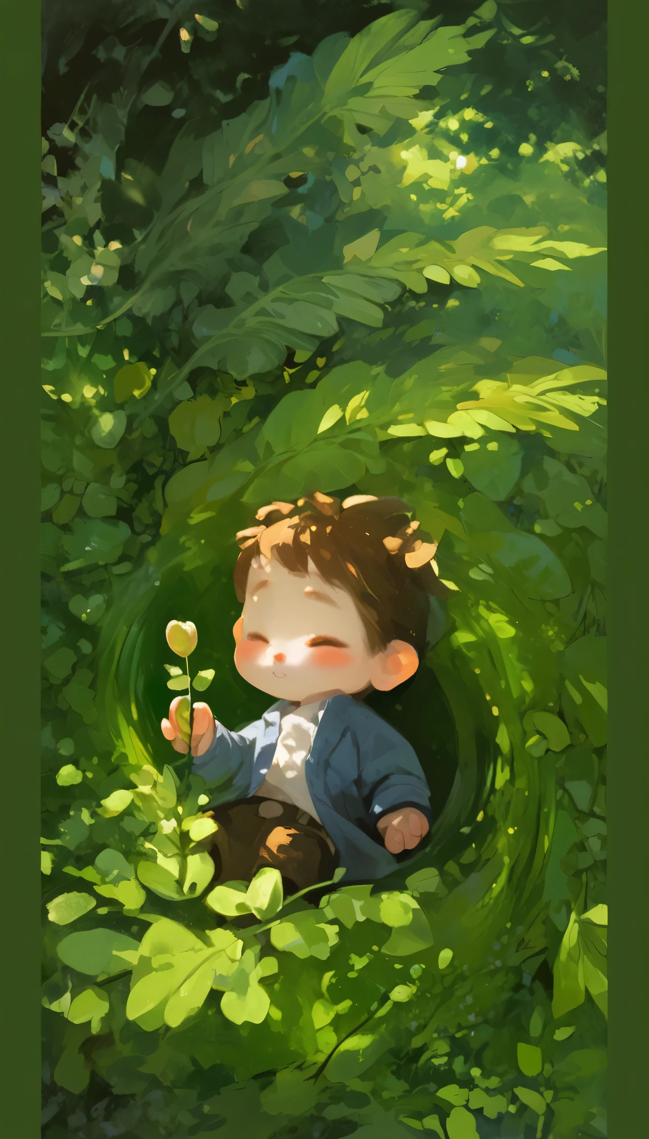 (Portrait, Sony Alpha 9 shot, realistic detail, magic flower, dandelion, unique perspective, cute boy holding flower, HD quality, full of life)