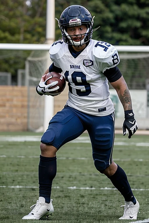 Black man in football uniform and erect penis