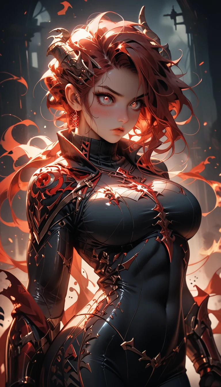 ((masterpiece, highest quality, Highest image quality, High resolution, photorealistic, Raw photo, 8K)), ((Extremely detailed CG unified 8k wallpaper)), (huge stunning latina goddess shot, very hot and sexy, jaw-dropping beauty, perfect proportions, beautiful body, slim body beauty:1.4), Lava demon(Adult model Daisy Marie), her body is made of lava, her hair is made of burning flames, hot body also burns the air around it, eyes of fire, burning red in the darkness, burning everything, spewing fury that turns into flames and cloaks the body, sparks of fire dance, flames erupt from the torn body, images of flames in the darkness, red and black theme, angry face, Flame Fiend, staring at the camera,
