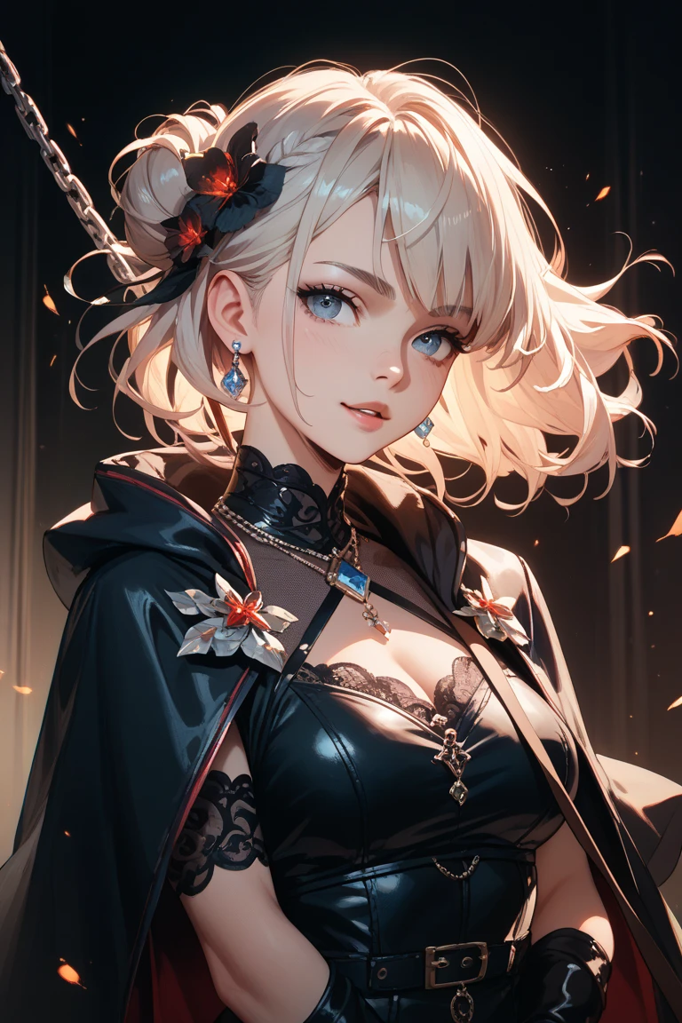 masterpiece, Maximize highest quality:1.5, Maximum highest beautiful and highest realistic 3D digital illustrations:1.5, maximum resolution, UHD, 16K, 1080p, ultra highest clear details, smooth, soft and clearly and most realistic skin texture and hair texture:1.5, highest beautiful detailed eyes texture:1.5, Amazing dynamic movement:1.5, Beautiful backgrounds with depth of field, Most beautiful natural light, Rule of thirds, Maximize every effect and present it in the ultimate quality, 1woman, sexy, cool beauty, 25years old, beautiful face sharp, elegant mature woman, Ultimate perfect body style, beautiful big breasts, Maximize upturned breasts, beautiful green eyes, shiny blonde hair, short hair, Shag cut, (eyes visible through hair:1.5), glossy very thick lips, pink lipstick, smile:1.5, A distinctive bandit with a detailed and complex outfit, featuring a leather armor with brass accents, a hood partially covering his face, a large sword gripped tightly, an eyepatch with a cross design, lively and animated pose, background of a mountain path,
