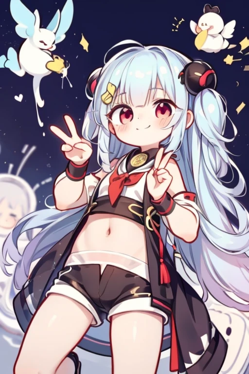 (Superflat, Flat Shading, flat-colors:1.1)、(Magazine Cover)、(Multiple girls)、Illustrations、((Lori、Petite、flat chested、A 12-year-old girl))、White skin and beautiful appearance、white wavy hair、Red eyes、Petite、striped crop top、Children's Printed Panties、Smile、Bottom、from behind、colorful stockings、Volumetric lighting、Soft light、Bright、neons、Vibrant colors、watercolor paiting、