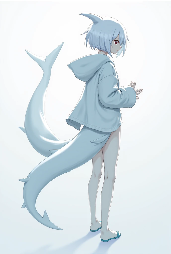 1 shark mermaid、grey、Wolf、male、sit、whole body