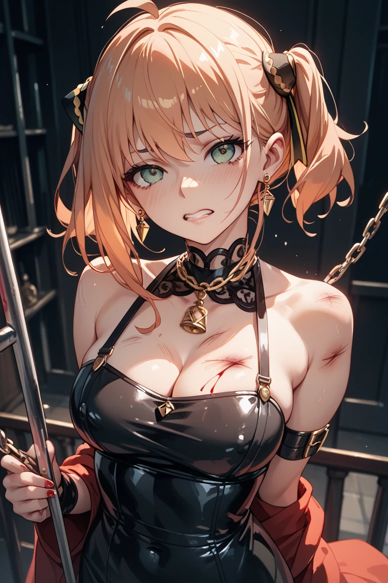 nsfw, best picture quality, 8K, high quality, masterpiece:1.2), ((masterpiece)), (high detail, high quality, best picture quality), bokeh, DOF, Portrait, open stance, (cute illustration:1.2), extremely cute, (idolmaster), blond hair, bun style hair, short cut, (military costume:1.3),sexy, arms behind head, armpits, tied wrist with chain, short cut hair, bun hairstyle, squatting, spread legs, (embarrassed, crying badly:1.2), loose sox, loafer, (dog collar with chain), (chained arms, and legs), dirty body, (Massive white Sperm in a sludge on all around face and body:1.3), 