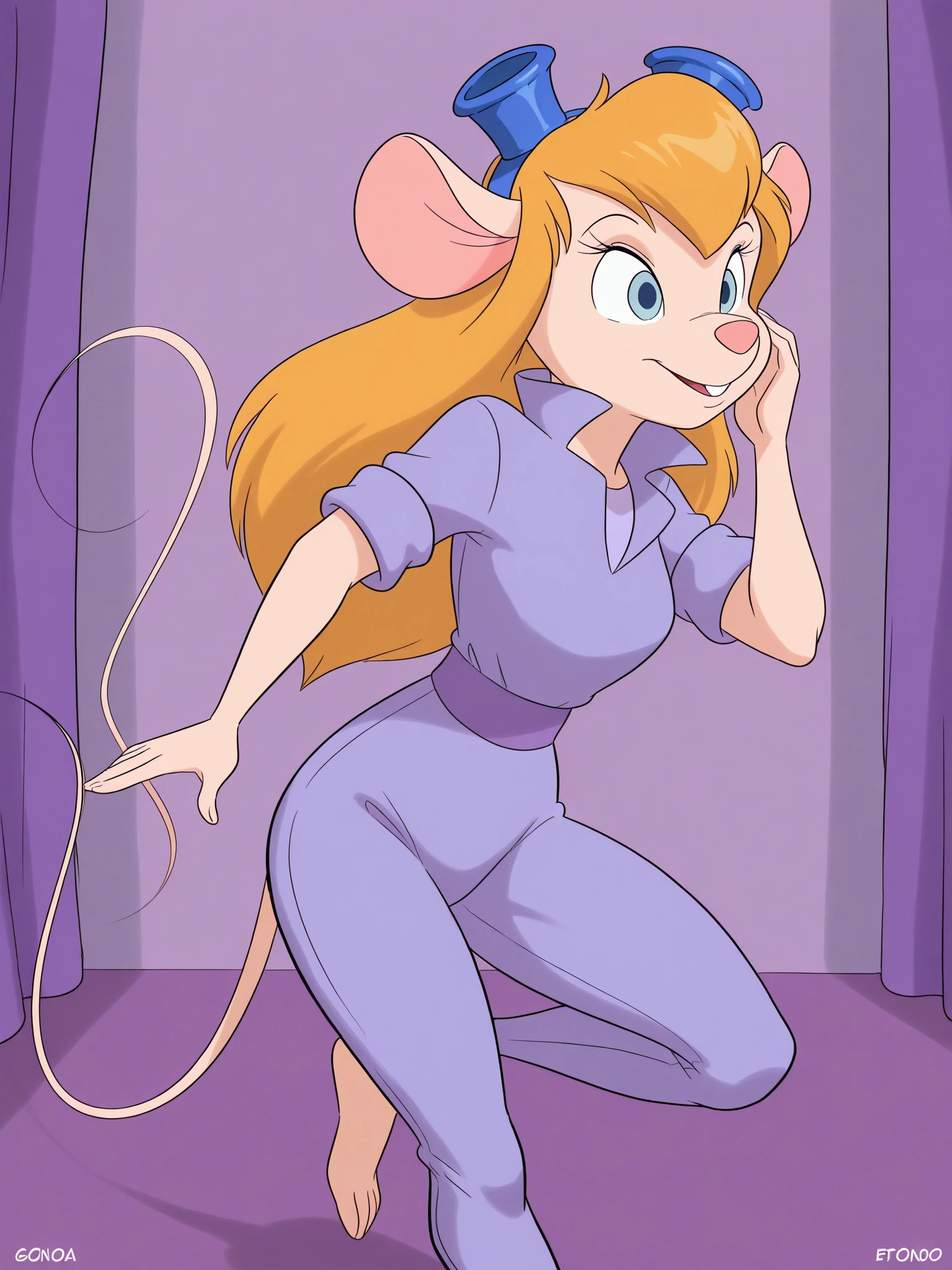 score_9, score_8, score_7, score_6, mouse tail, gadget, cartoon, 1girl, solo, source_furry, comedy, parody, (in a lab, blue glow behind the girl, glowing portal behind the girl, portal entrance behind the girl), 1girl, solo, naked, pussy, nipples, high-tech portal entrance in background, up the door, Portal, scenery, closed eyes, full body view, closed mouth, hands down, portal machine, portal entrance, romance, (emotionless, blue glow, glowing portal:1.2, shy, static pose, standing, straight legs, legs together, staying, stay, with a suitcases in her hands), ExpressiveH, by posssummachine