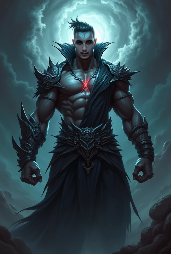 1 man, red glowing eyes, black hair, pale skin, vampire king,, fantasy dark souls world