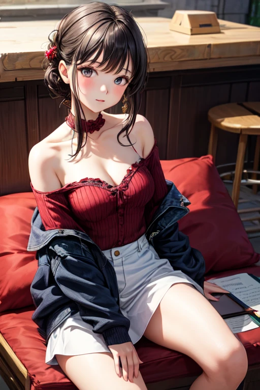 ((best quality)), ((masterpiece)), (detailed), 1girl, off-shoulder sweater,