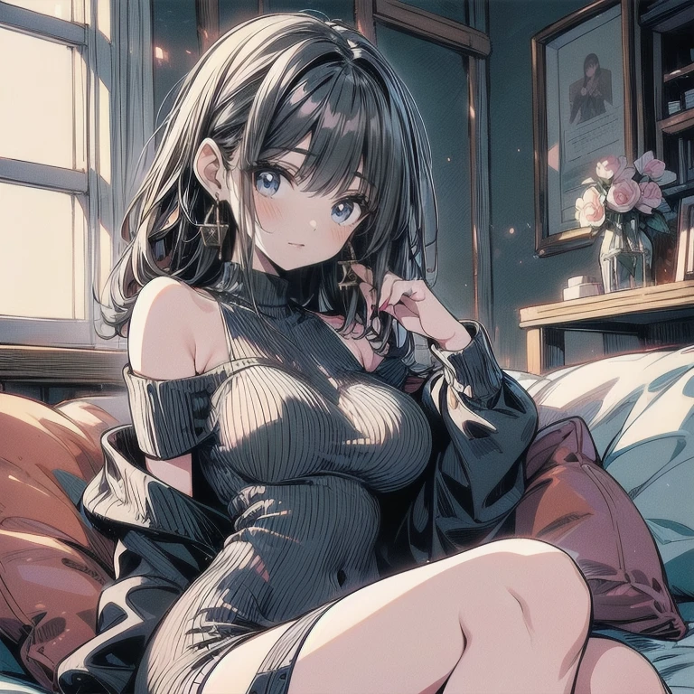 (Highest quality)), ((masterpiece)), (detailed), (((Women who want to cum,Ahegao 1.9)))Perfect Anatomy,((Full body shot 1.5)),One Woman in Ecstasy,28歳のBeautiful woman,Married Woman,Very sexy,(((Big Breasts,1. Wearing a tube top and sleeveless knit sweater.8,One piece sweater,No bra))),Small nipples,A sweater that makes your chest look bigger,Emphasize cleavage,
Beautiful woman,Beautiful Face,Big eyes,Beautiful Eyes,Well-formed double eyelids,Beautiful teeth alignment,8 head body,Beautiful body lines,Slender body,Beautiful Hands,Beautiful legs,Long hands,Long legs,Long and flexible hair,Shiny hair,Black hair,Full body shot 1.4,Embarrassed expression,blush,Half-open mouth,from below,Beautiful shoulders,Beautiful collarbone、(((Legs apart 1.9,Woman sitting on sofa with legs wide open 1.9,))),(((press breasts together1.9))),((White panties 1.8)),garter belt,Crotch is fully visible,(((Ahegao 1.9))),((Expression of ecstasy 1.8,Climax expression,orgasm,Crying face,Lots of drool from the mouth 1.5,A lot of love juice)),