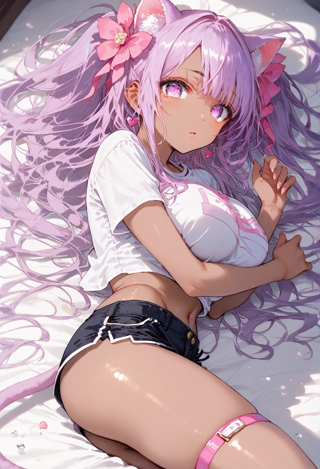 ((masterpiece,High resolution,Highest quality))
(2,A dark skinned woman,Very small waist,Super big breasts)(Erection atmosphere,Charm)
(Purple hair short,bangs,Square Blade,Dark Skin,Pink Eyes,poorly eyes)
(black t-shirts,Denim shorts,belly button)Adult Toys,Put a vibrator in your pants
