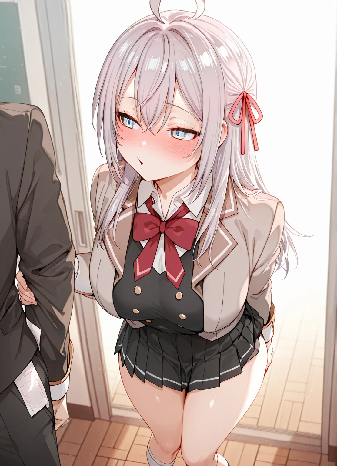 masutepiece, Best Quality,Illustration, Wallpaper, ultra -detail, Little Face Lori、(((molesting)))、Detailed eyes, Complex hairstyle、Sareme、((fear:1.5))、(Teary-eyed:1.5)、(((Cute white underwear)))、(blazers、skirt by the)、ample breasts、((Morester))、((Girl being taken off her skirt by a man))