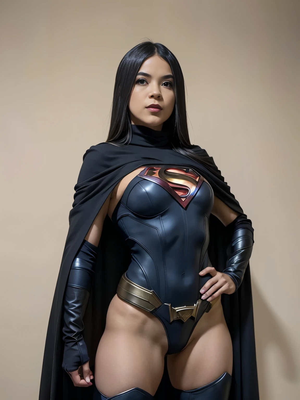Make a female version of Ai Superman using a hijab and long robe