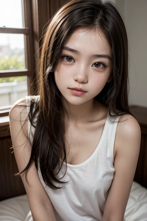 ((highest quality)), ((Photo quality)), (detailed), Perfect Face,13 years old,,Thin arms,White skin,Beauty,Bedroom