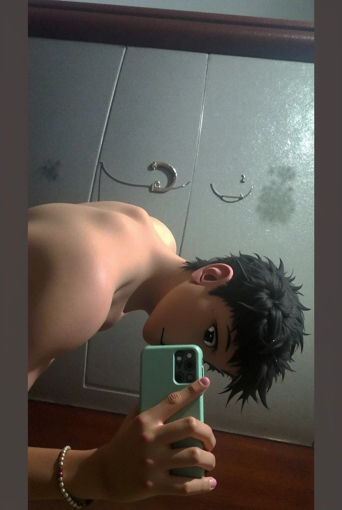 1boy, wolf ears, wolf tail, short fluffy red hair, red eyes, slim waist, ultra masterpiece, shirtless, sweatpants, living room setting, smile, big thighs, seductive, blush, wide hips
