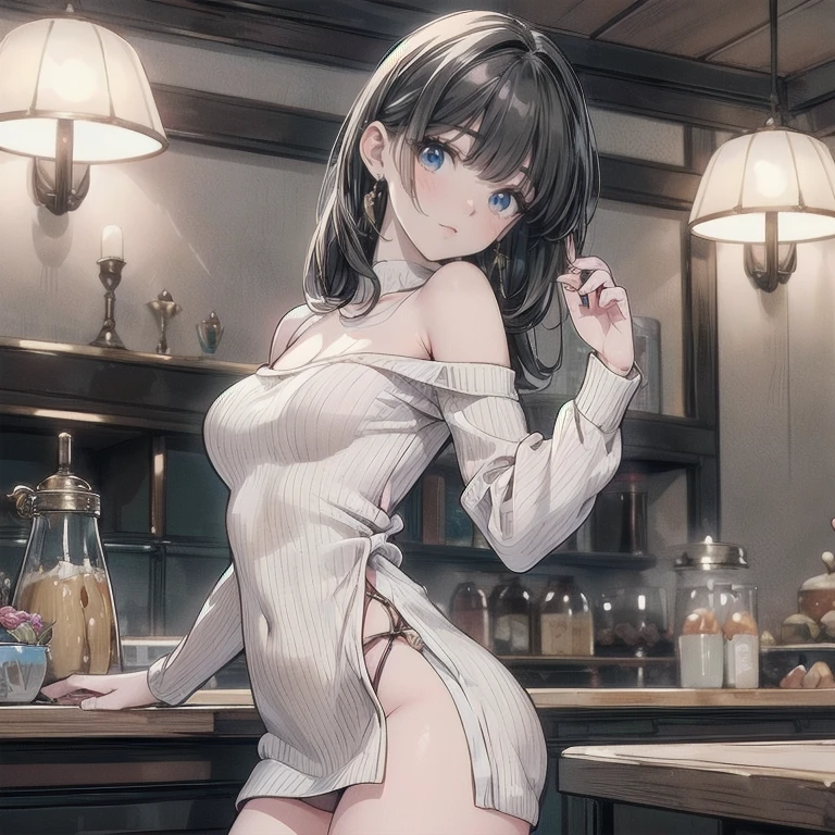 {{Best quality}, {tmasterpiece}, {{ultra - detailed}, illustration), {Detailed light}, {Extremely Delicately Beautiful),1girll,G cup,Sexy breasts,soggy clothes,{Wearing only a transparent coat},Alchemy Laboratory,the mystery of unknown territories,Black hair,Shoulder-length hair,Black eyes,Game scene graph